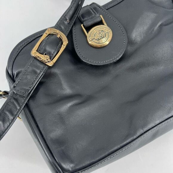 Handbags - Stone Mountain Women's Sling Bag Shoulder Leather Vintage brass Hardware Black